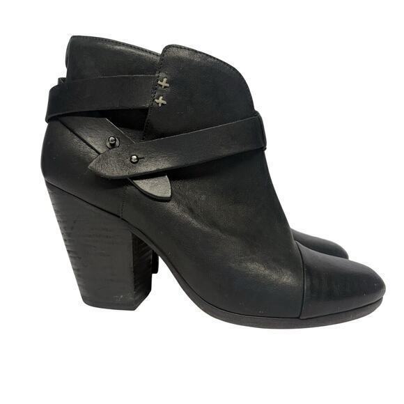 Rag & Bone Harrow Heeled Ankle Black Leather Boots Booties Women’s Size 40 / 10 - Picture 1 of 9